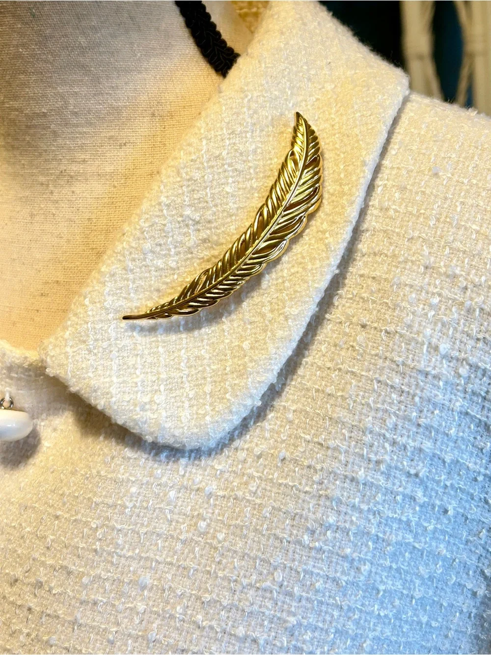 Vintage Monet Goldtone Feather Brooch • 1980s Filigree Pin